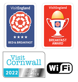 Visit England 4 Star Guest Accommodation and Breakfast Award, Visit Cornwall Member, WiFi available